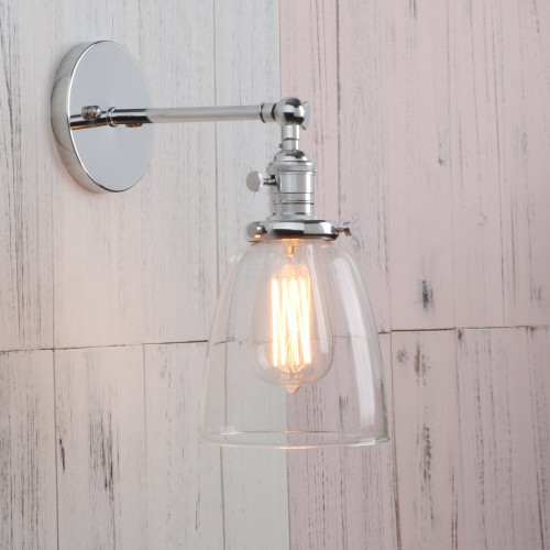 Vintage Industrial Glass LampShade Edison Filament Wall Light Sconce